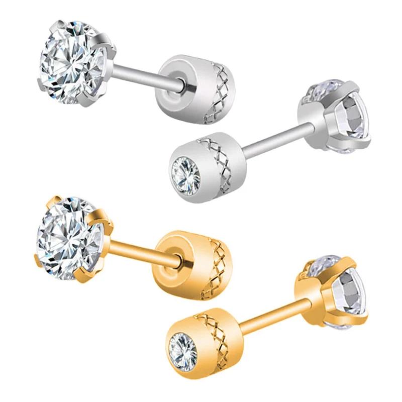 1 Piece Medical Stainless Steel Crystal Zircon Ear Studs Earrings Tragus Cartilage Hypoallergenic Screws Piercing Zircon