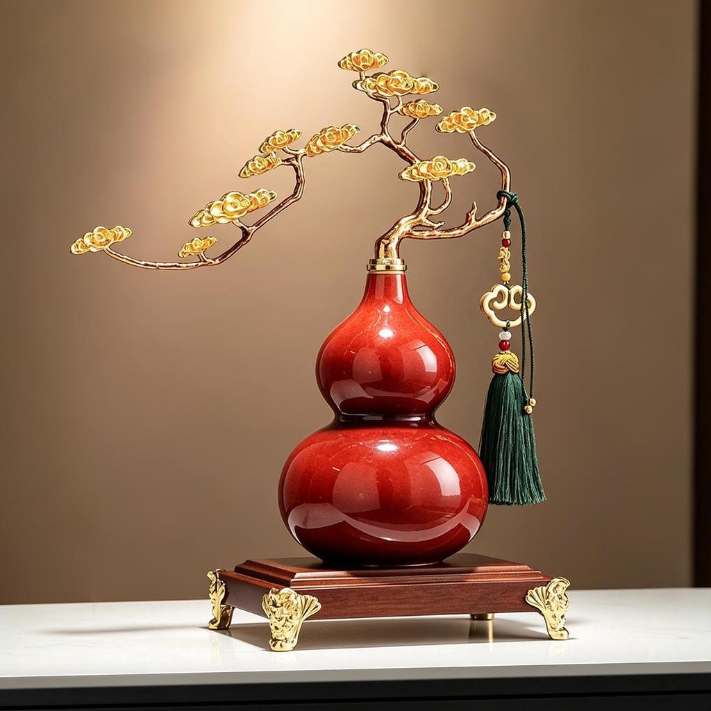 Gourd Ornament: Luxurious Chinese Home Decor for Living Room or Office – Attracts Fortune and Prosperity, Perfect Housewarming Gift