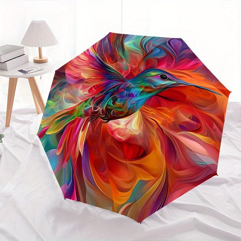 1pc Whirling Colors Hummingbird's Dance Pattern Automatic Umbrella is Fashionable and Good-Looking, Suitable for Travel and Daily UseC104