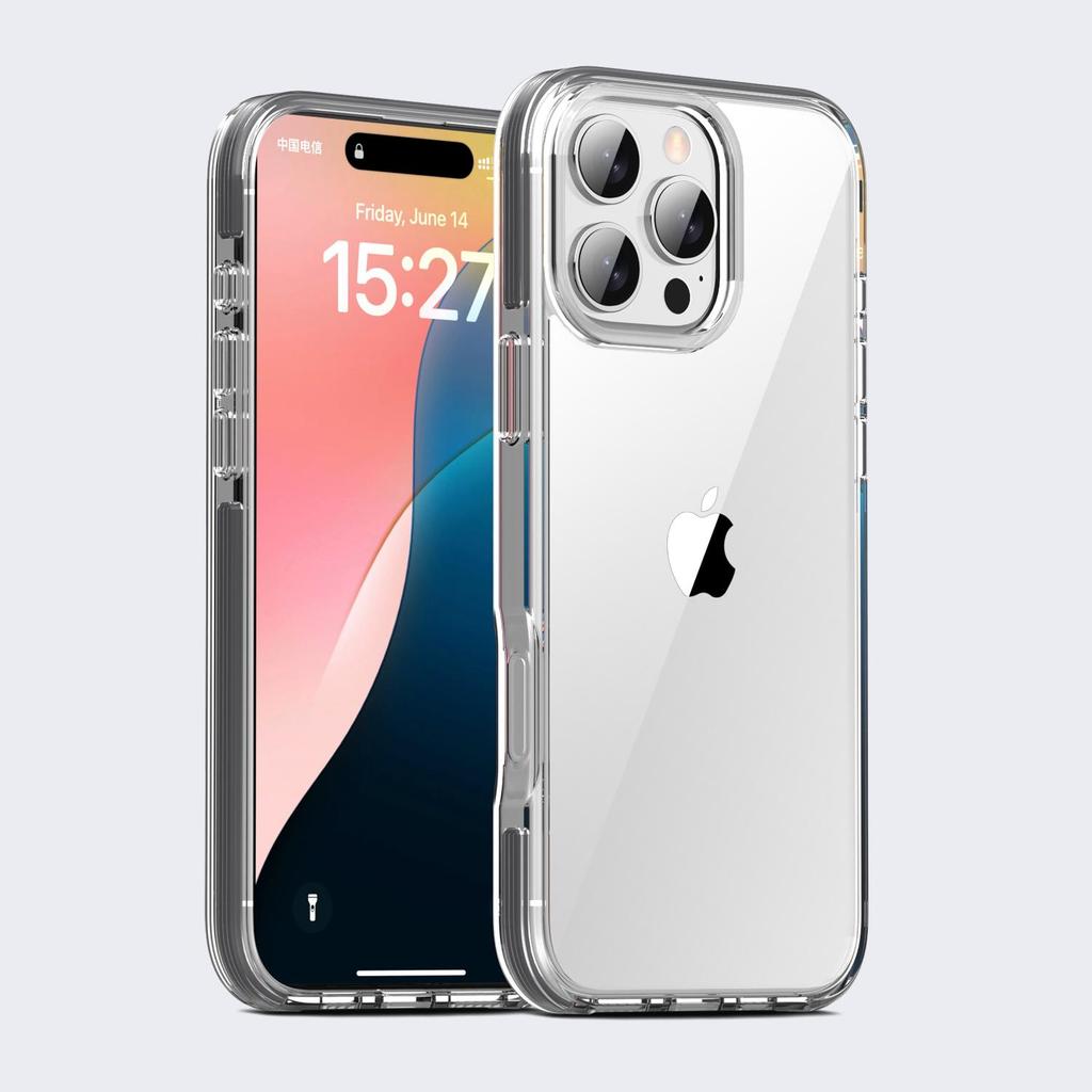 KEYSION Clear Shockproof Case for iPhone 16 Pro Max Colorful Collision Transparent Silicone+PC Phone Cover for iPhone 15 Pro Max