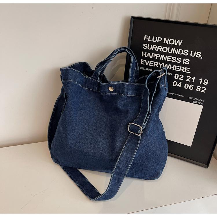 Large Capacity Tote Bag Women's New Denim Canvas Bag Retro Casual Crossbody Bag College Student Literary Shoulder Bag