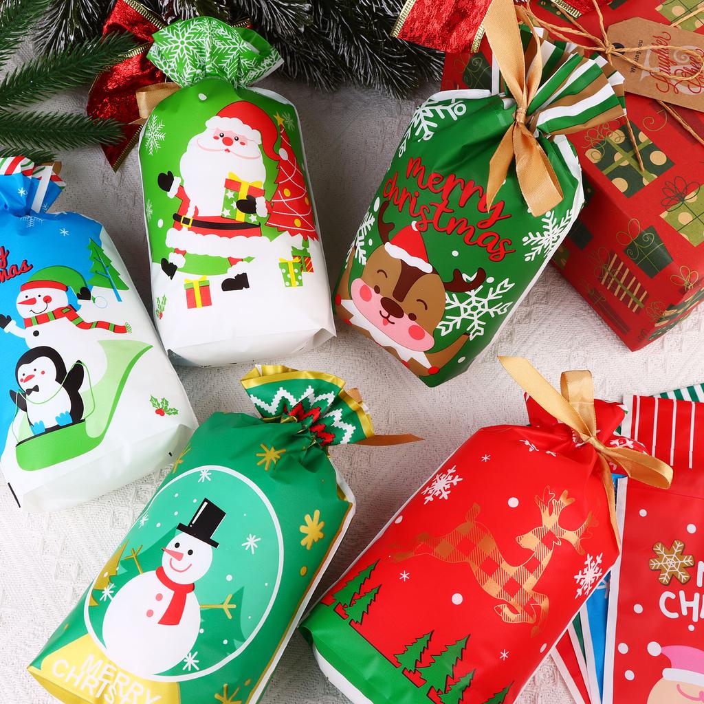 50Pcs Small Christmas Gift Bags Goody Bags Reusable Chrismas Drawstring Wrapping Bags Xmas Gift Sacks Treat Bags For School Offi