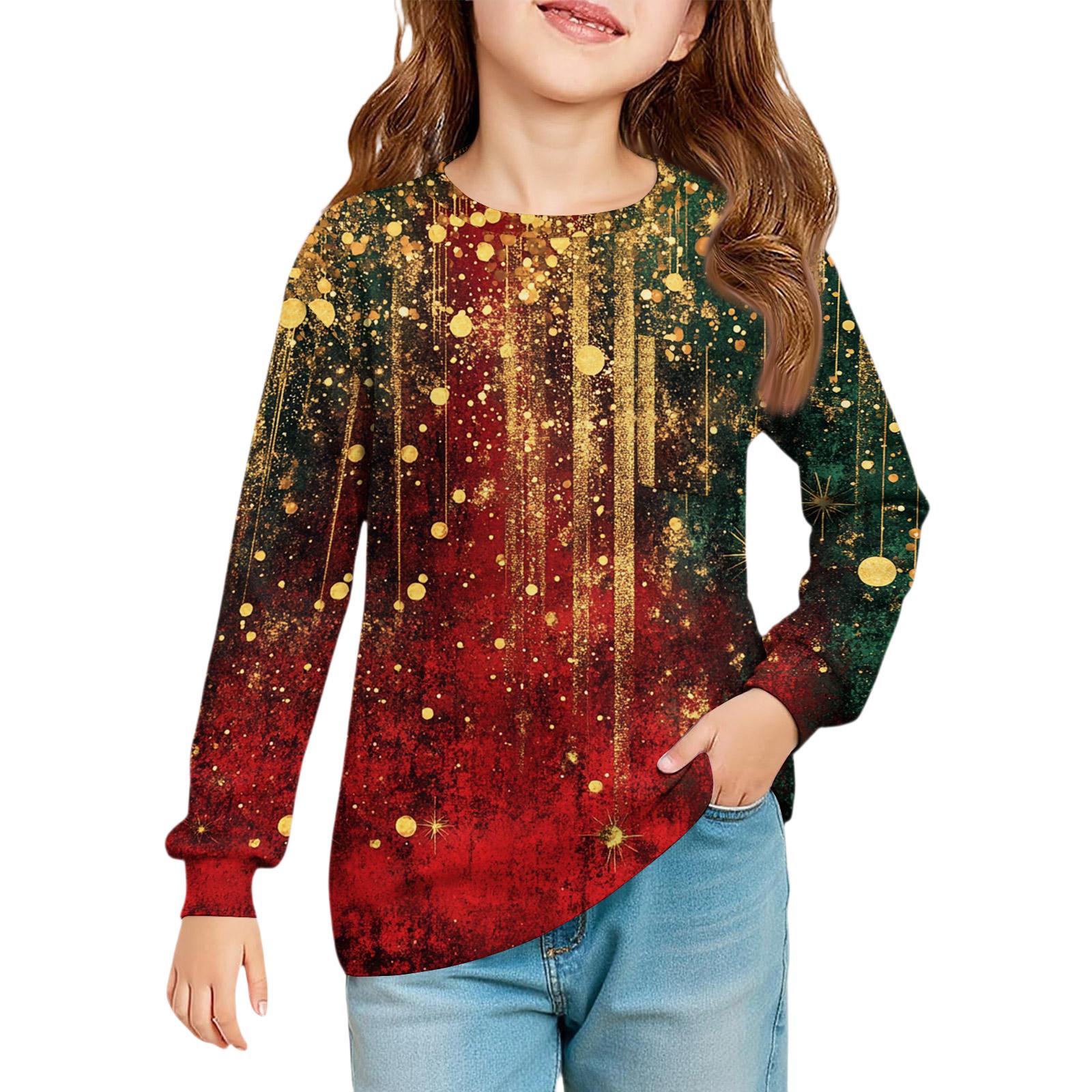 

Рождественская блузка с длинным рукавом для девочек - Туника с круглым вырезом и мягкой талией 110 киноварь