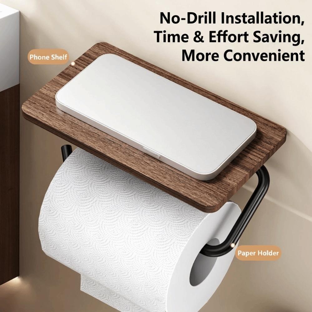 Wall Mounted Toilet Paper Holder Walnut Wood Grain Paper Towel Holder Storage Shelf Hotel Room