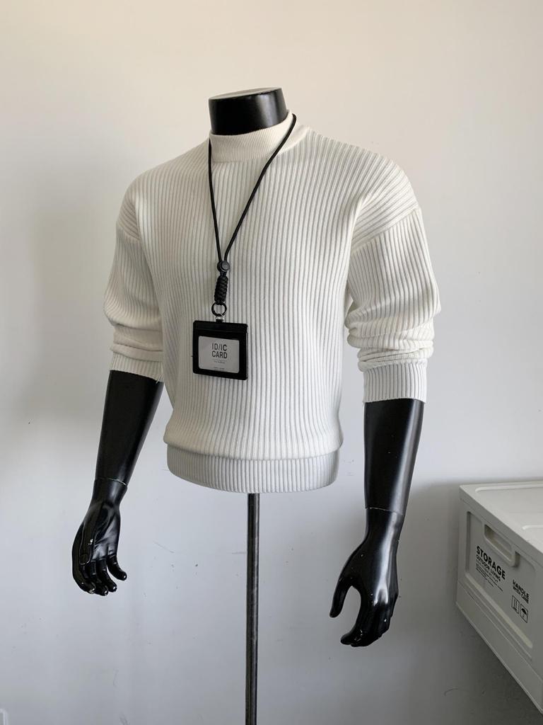 Men's Winter Korean-Style Ribbed Knit Sweater with Half-High Collar - Trendy, Clean Fit