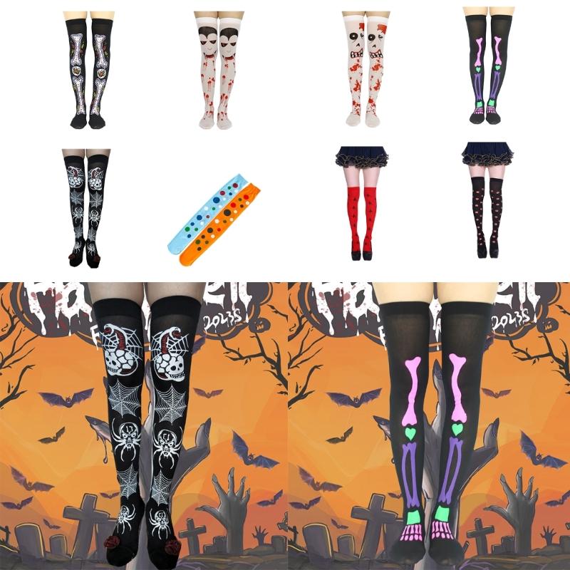 Chaussettes Longues pour Femmes Printemps Été Halloween Au-dessus du Genou Hautes sur la Cuisse Motif Bas Style Campus