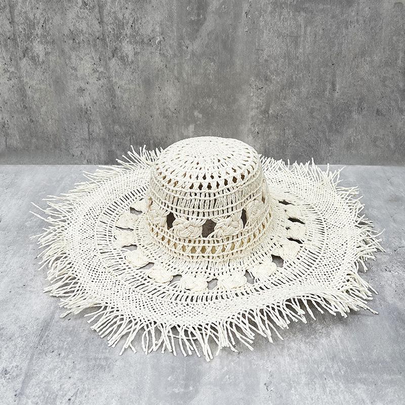 Wind Plus Large Brim Hollow Sun Hat Children Summer Trip Seaside Vacation Sunshade Sunscreen Foldable Straw Hat