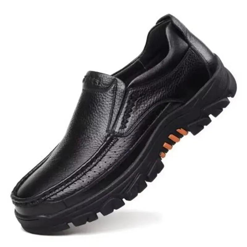 Nouvelles Chaussures Faits Main en Cuir Véritable 48 Hommes Mocassins Cuir Souple Hommes Semelle Épaisse Chaussure Décontractée Chaussures Homme Noir Marron à Enfiler