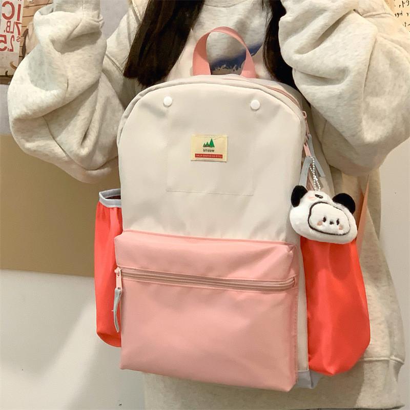 Stylish Color-block Waterproof Backpack For School And Business Travel With Comfortable Air Cushion Straps розовый