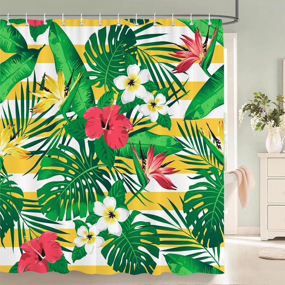 1 Pc Spring flowers and plants pattern Shower Curtain, Waterproof Fabric Bathroom Curtain Machine Washable for Bathtub Decor