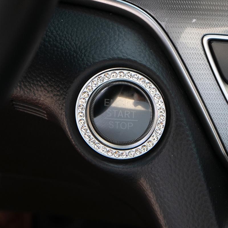 Car Accessories One-Click Start Button Decorative Ring Handmade Embedded Diamond Crystal Ignition Circle Decal Start Key Ornamen