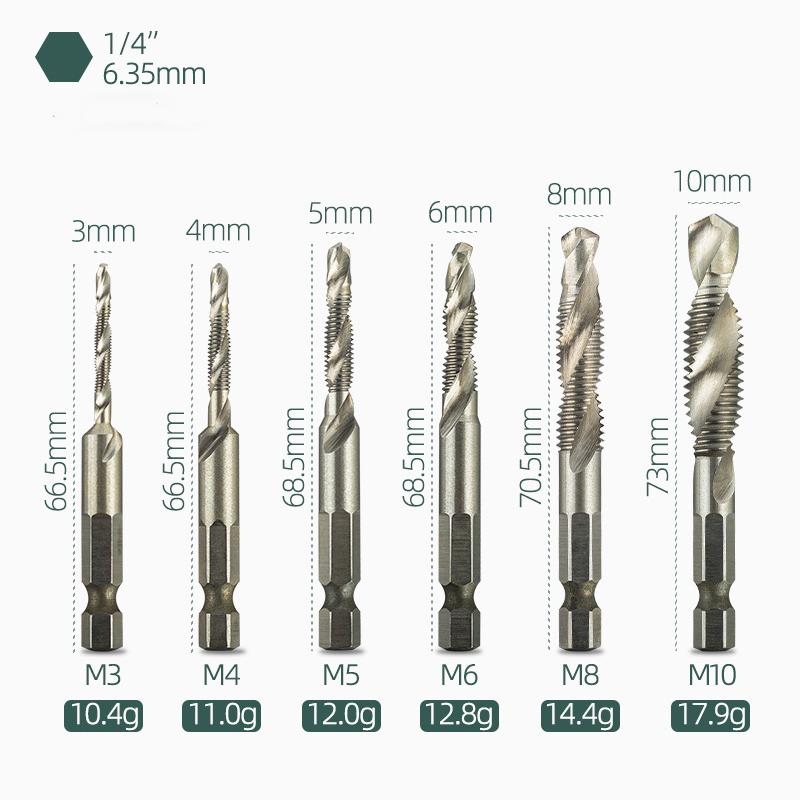 Hex Shank Titanium Plated HSS Screw Thread Metric Tap Drill Bits Screw Machine Compound Tap M3 M4 M5 M6 M8 M10 Hand Tools