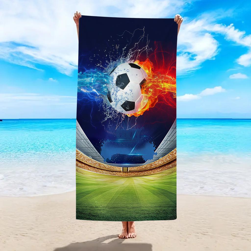 1pc Football pattern design beach towel, ultra-fine fiber absorbent beach towel, football field element beach swimming towel