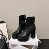 Fashion Black British Style Chunky High-heeled Boots Women's Autumn 2025 New Small Height-increasing Versatile Booties