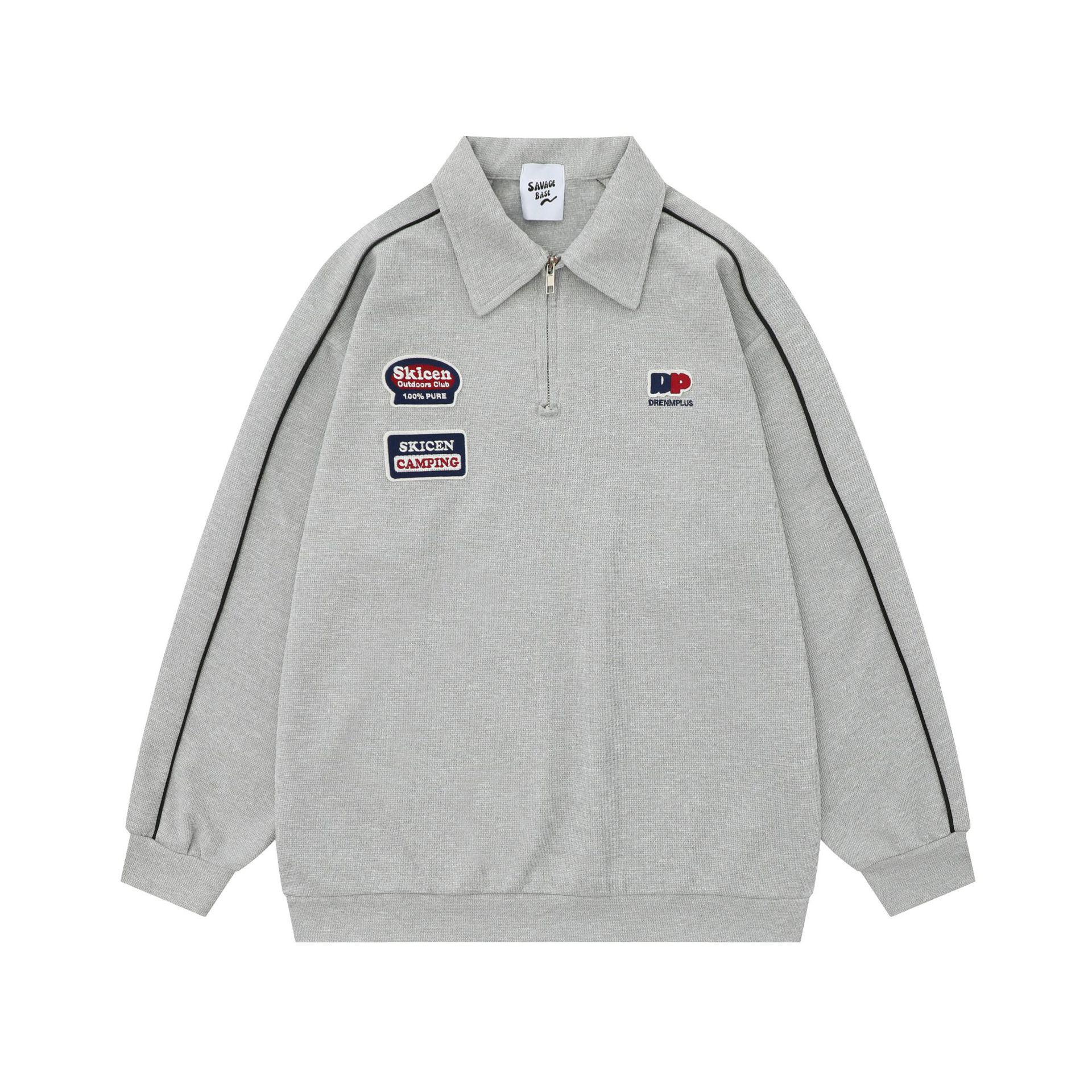 

Wild Man Trendy American Letter Embroidery Waffle Knit Sweatshirt, Spring/Autumn Academy Style Half-Zip Polo XXL хізер сірий колір