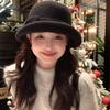 Curly Wool Bow Top Hat for Women Winter French Dome Gold Hat Showing Face Small Fisherman Hat Basin Hat