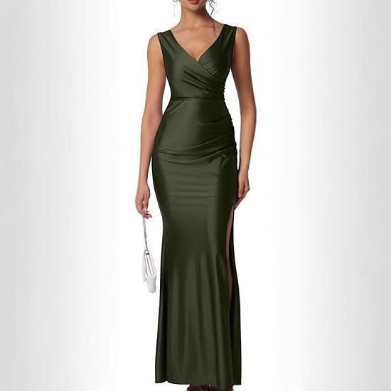 European & American Slim Fit Satin Slit Dress - 2025 Fashion Collection