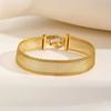 Vintage Mesh Link Stainless Steel Bracelet for Women,Gold Color Thick Chain Wrist Bracelet, Fashion Luxury Waterproof Zircon
