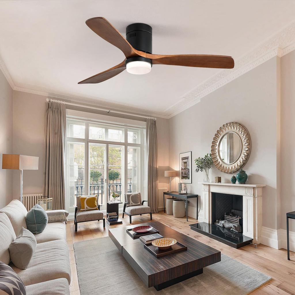 Sofucor 132cm Indoor Ceiling Fan with 3 solid wood blades, silent reversible motor, remote control, including lighting control