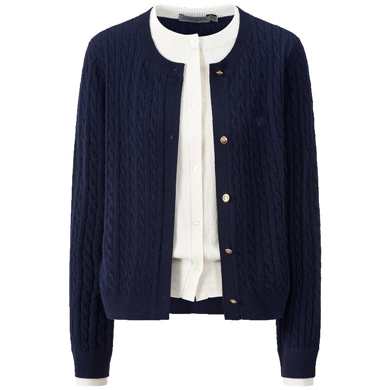 Giovanni Valentino Women's 100% Wool Faux Two-Piece Knit Cardigan