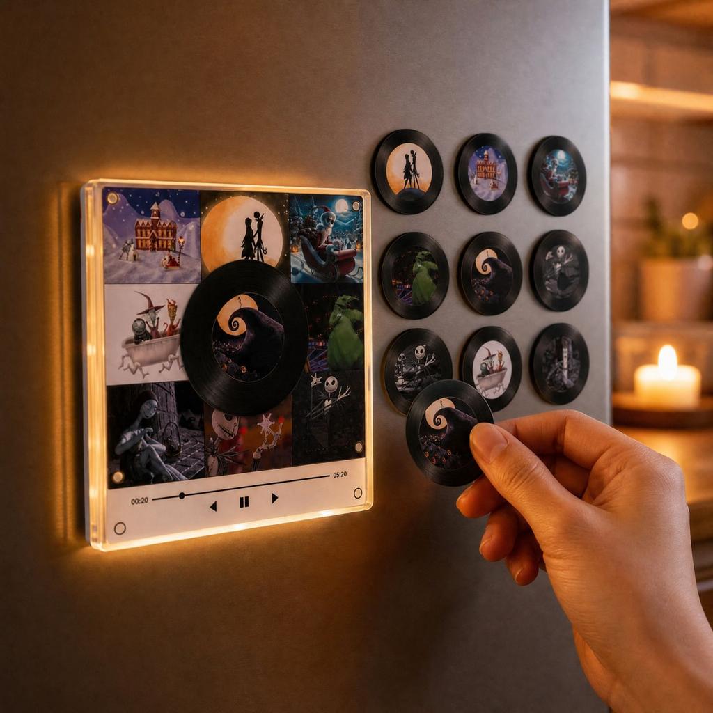 Rotating Disc Night Light Music Box with Motion Singing Fridge Decorative Light for Home