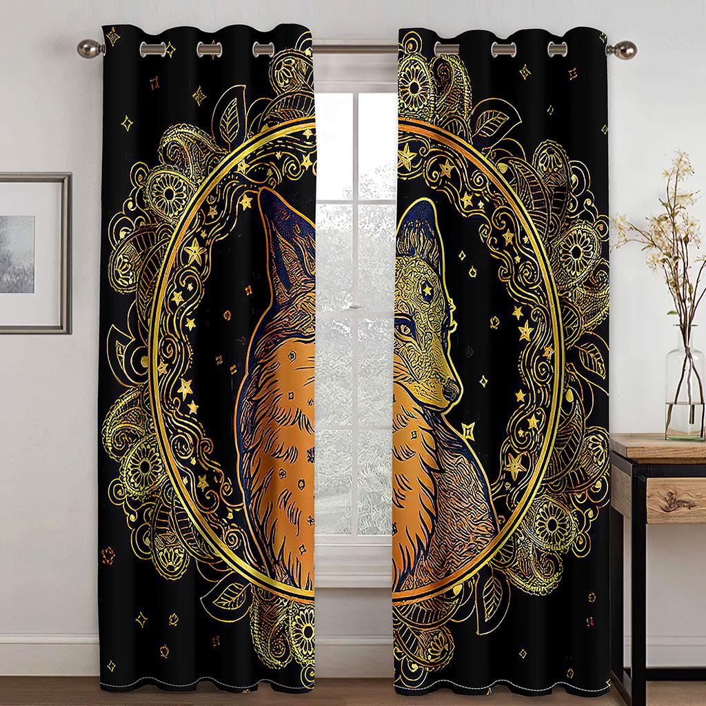 

Dreamcatcher Wolf Printing Woven Curtains Two Independent Curtains Left and Right Blackout Curtains for Bedroom 132cmx160cm