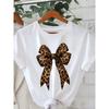 European Size European Size Women'S Casual Leopard Print Bow Tee - Short Sleeve, Round Neck, Spring/Summer Top