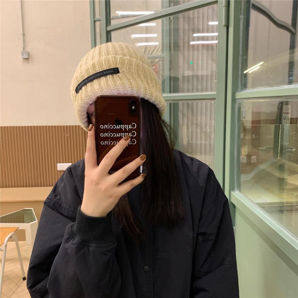 Hat Women's Autumn and Winter New Fashion Versatile Patch Big Head Circumference Thick Woolen Hat Showing Face Small Warm Knitted Hat Cold Hat