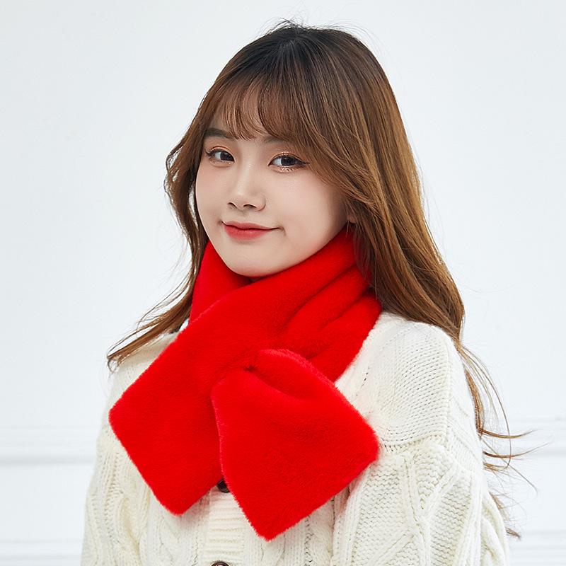Women's Cute Korean-Style Plush Bear Scarf - Warm & Versatile for Autumn/Winter