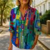 Plus Size Women Long Sleeve Button Shirt Solid Floral Casual Comfort Blouse
