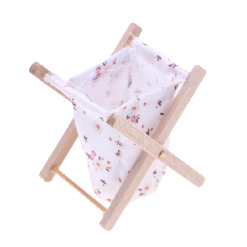 1:12 Miniature Wooden Folding Dollhouses Laundry Basket for Bathroom Decoration Miniature Model