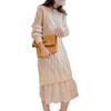 Gentle wind splicing fake two-piece sweater skirt women's autumn and winter twist loose base medium and long a-word dress