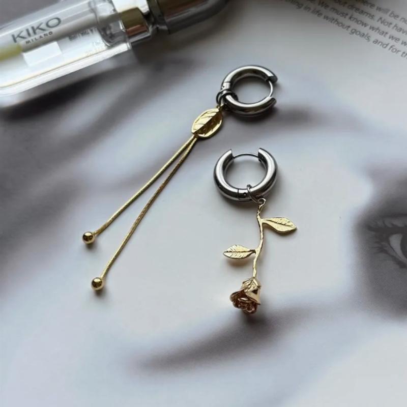 Vintage Personality Punk Heart Shape Tassel Stud Earrings Fashionable Charm Long Style Asymmetric Earring Jewerly Accessories