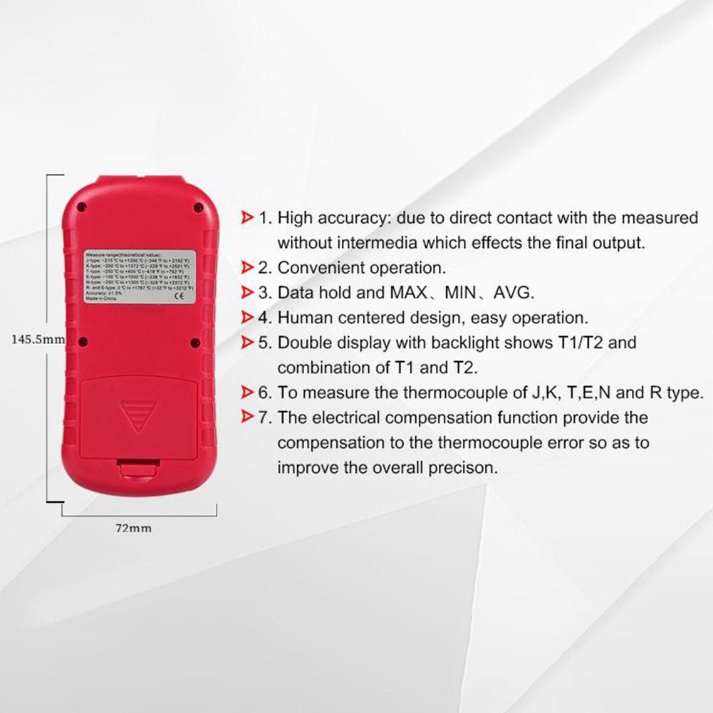 Digital Thermometer GM1312 for Thermocouple Types J K T E R S N with Wide Range Temperature Measurement and LCD Display