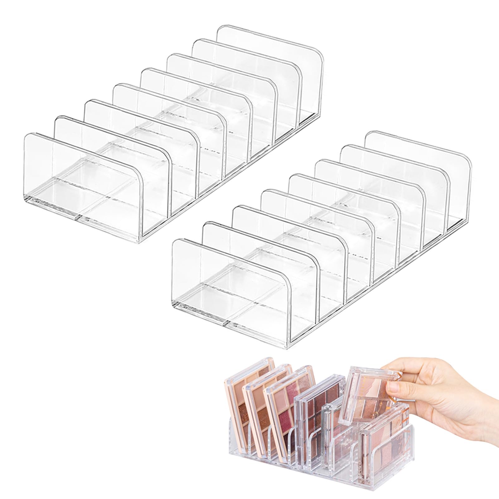 

happykau Eyeshadow 7 Acrylic Cosmetic Divided Tabletop Makeup Transparent Makeup Storage Small Item Clear Case Case, 2-Piece Set, Compartments,