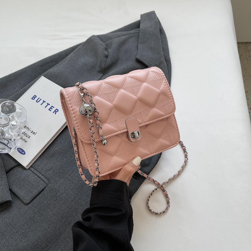 Small Bag Women's New Fashion High-end Fashion Diamond Shoulder Bag Chain Messenger Bag Small Square Bag
