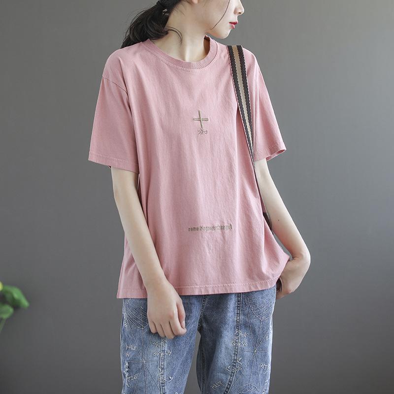 Casual Literary Versatile Crew Neck Short-sleeved T-shirt Women's Summer New Loose Fashion Outerwear Top T-shirt Women