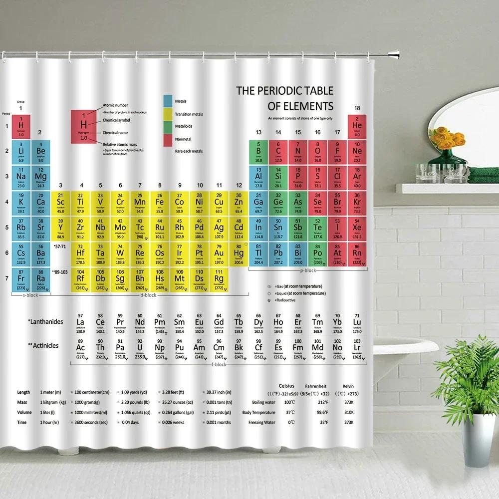 Periodic Table Of Elements Shower Curtain In The Bathroom Decor Chemical Form Digital Print Waterproof Cloth Curtains With Hooks