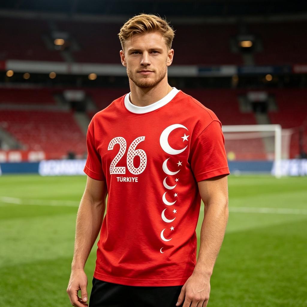 Men's Casual Crew Neck Short Sleeve Pullover T-Shirt Football Print World Cup Fan Apparel Turkey 2026 Supporter Top