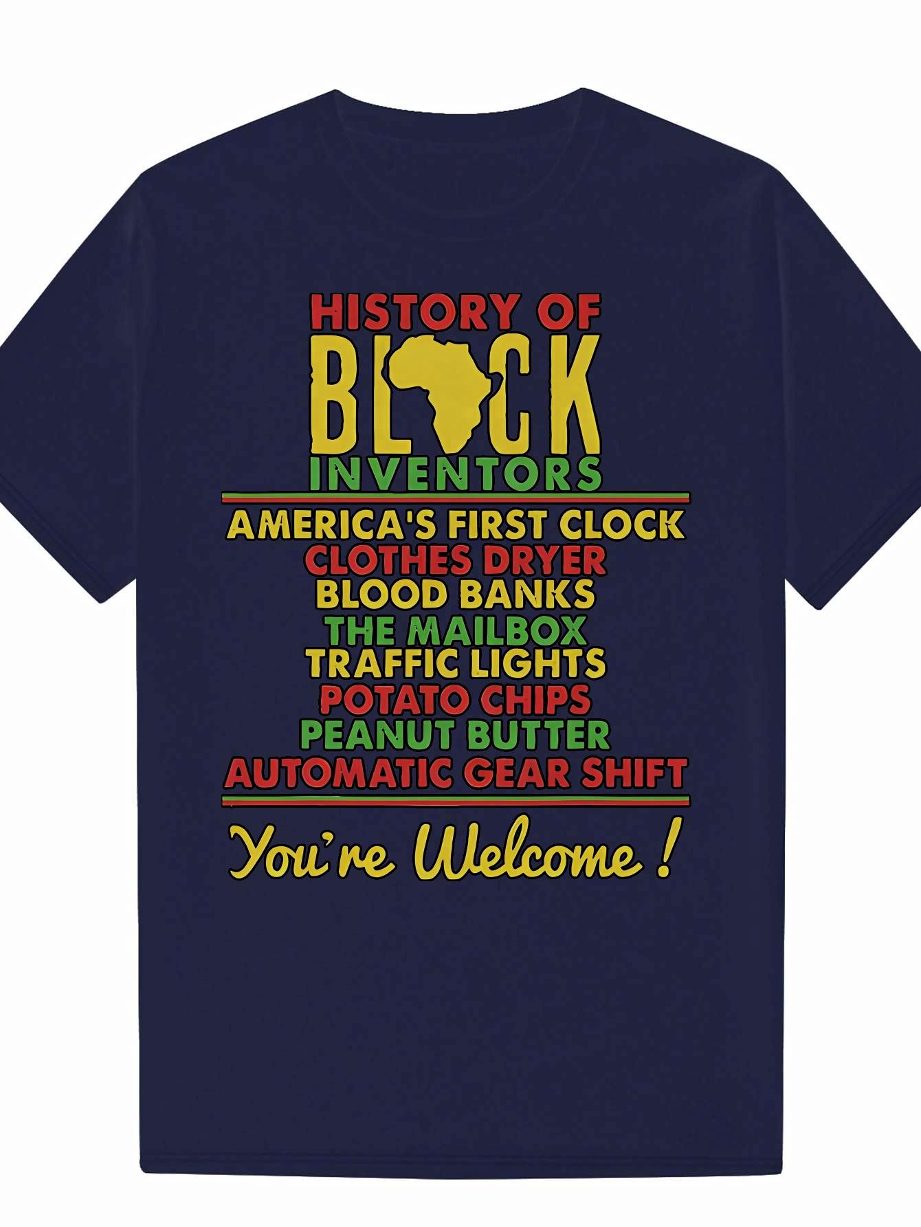 Black Graphic T-shirt - Celebrating Black Inventors & Contributions with Vibrant Lettering XL