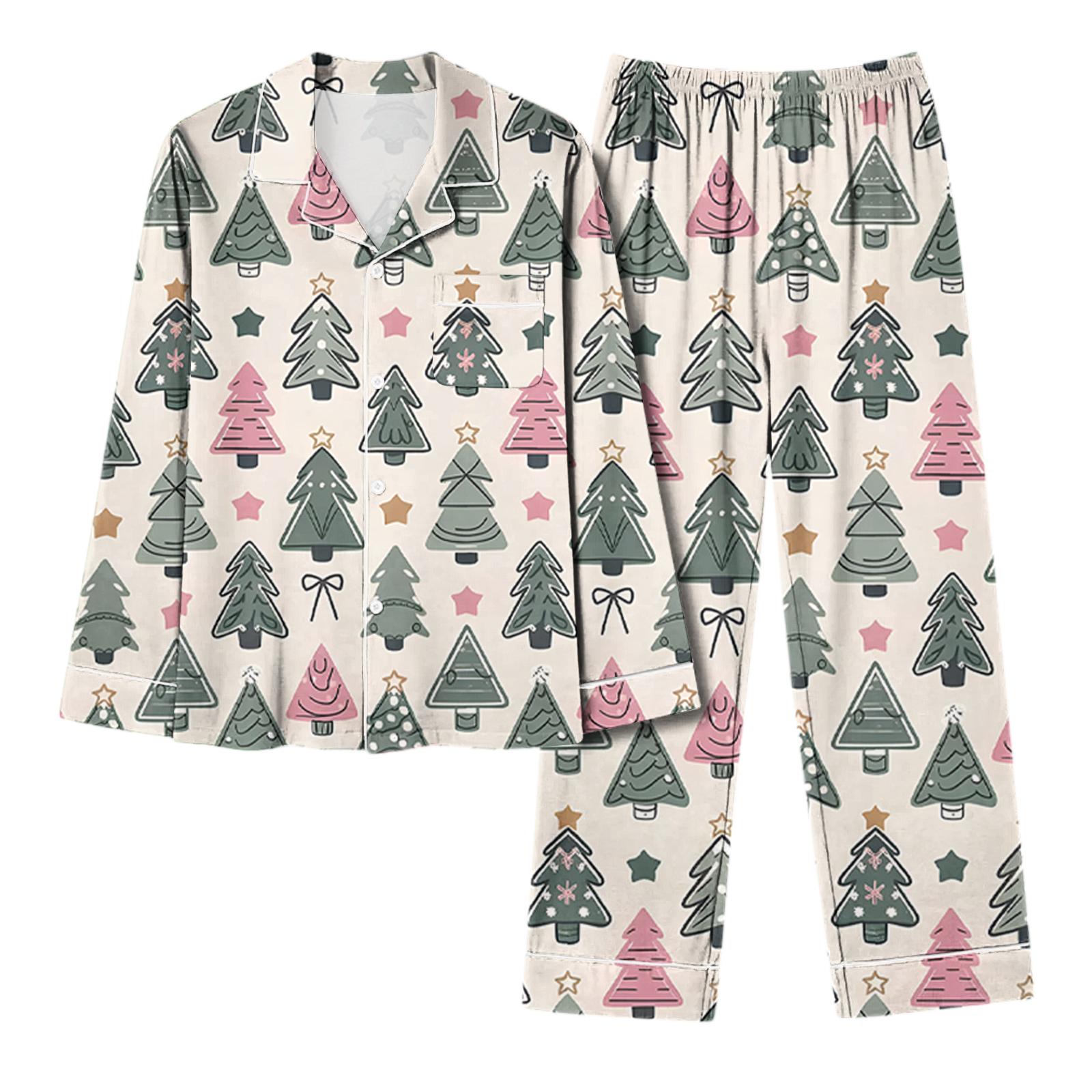 

Женский повседневный модный комплект для дома с длинным рукавом и брюками с рождественским принтом M