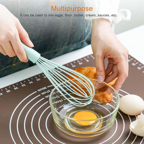 readygohigh Manual Silicone Whisk, Mini Whipper, Mixer for Baking, Durable, Non-Slip, Heat-Resistant, Kitchen Cooking Tool, Stylish, 25*7cm (Green)