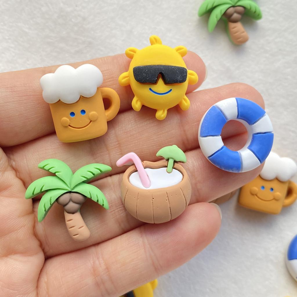 10Pcs New Cute Resin Cartoon Beach Coconut, Coconut Tree Series Flat Back Scrapbooking DIY Jewelry Craft Decoration Accessories
