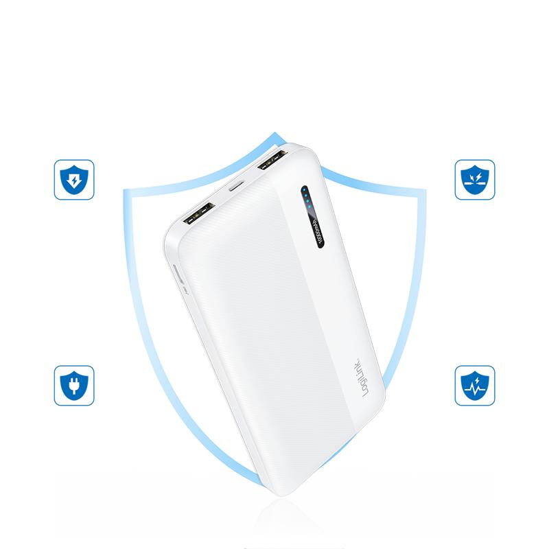 LogiLink Powerbank 10000 mAh White USB-C + 2x USB-A Fast Charging LED