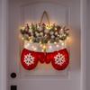 Christmas Door Wreath Mitten Artificial Holiday Garland With LED Lights Home Decorations With Red Berries Pine Cones Branches