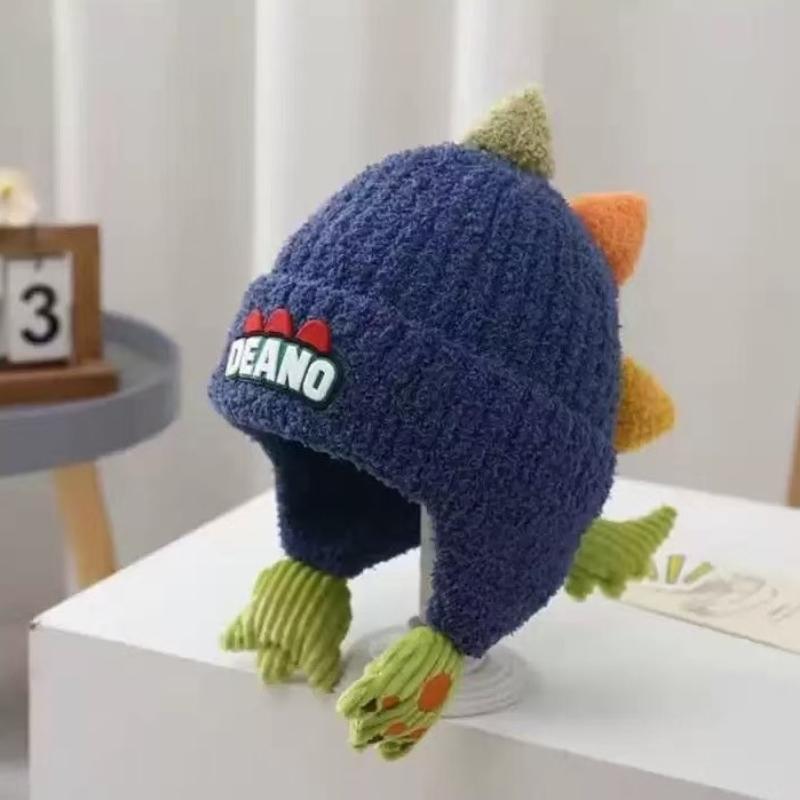 Winter Warm Baby Ear Protection Hat 3D Dinosaur Kids Earmuffs Cap Cartoon Toddler Woolen Knitted Hats 2-6 Years Children Beanie