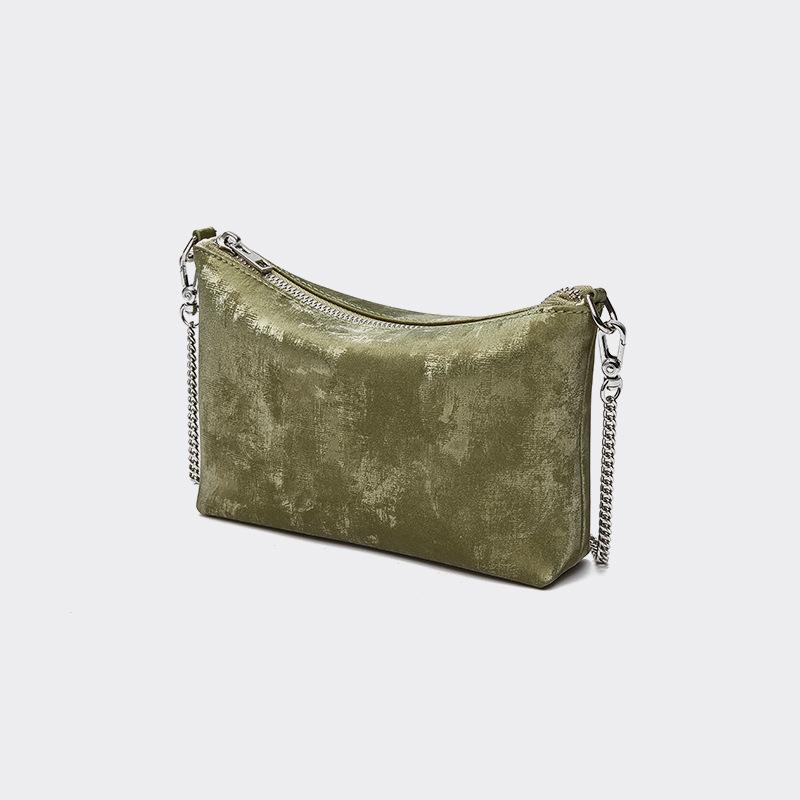 New Chinese Style Satin Cowhide Chain Bag, Metal Chinese Style Retro Makeup Bag, Mini High-end Feeling Crossbody Shoulder Bag
