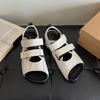 Niche Crooked Square Head Flat-soled Sandals Women's Summer Retro Versatile Flat-heeled Velcro Casual Beach Thick-soled Cool Slippers