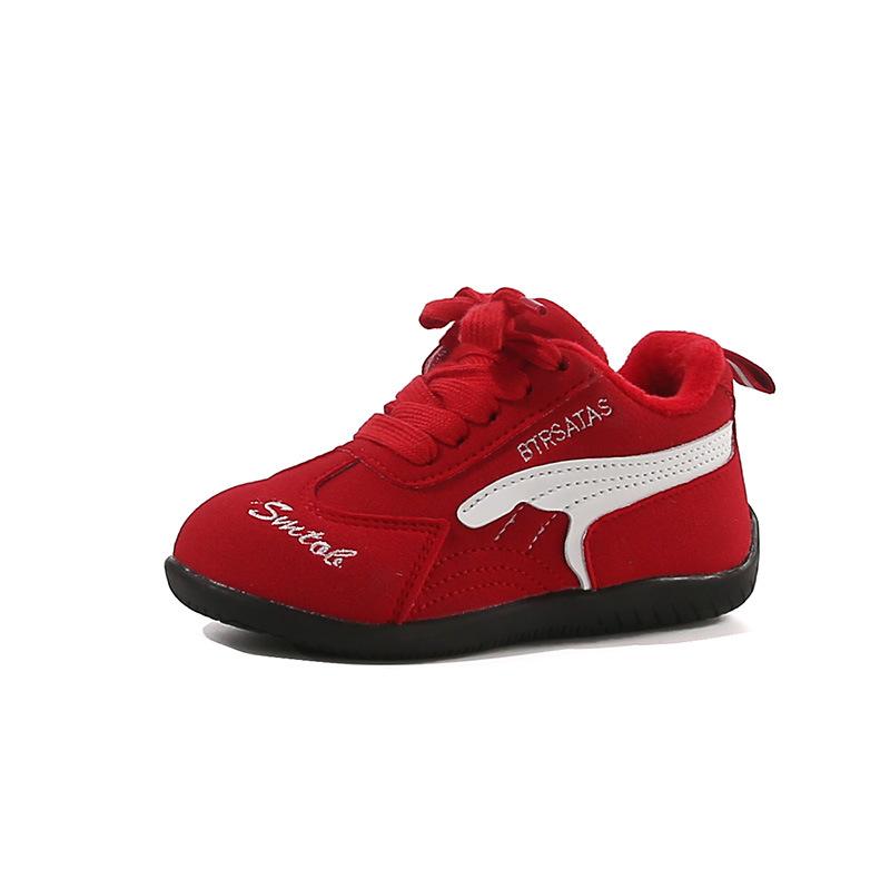 

Double Layer Fleece German Trainer Shoes Winter Warm Non Slip Baby Girls Sneakers Fashion Boys Skate Shoes size 22 красный