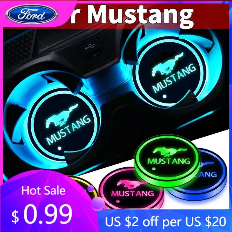Car Sticker Car Colors Led Cup Holder Light Mats Car Coasters Light Cup Pads For Ford Mustang GT500 GT350 Cobra Shelby Focus Mk2